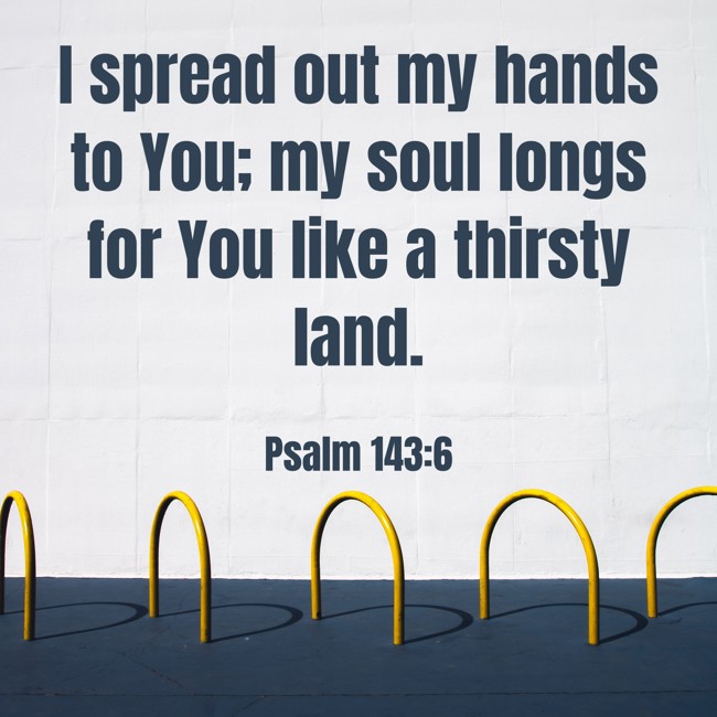 I spread out my hands to You; my soul longs for You like a thirsty land. - Psalm 143:6
