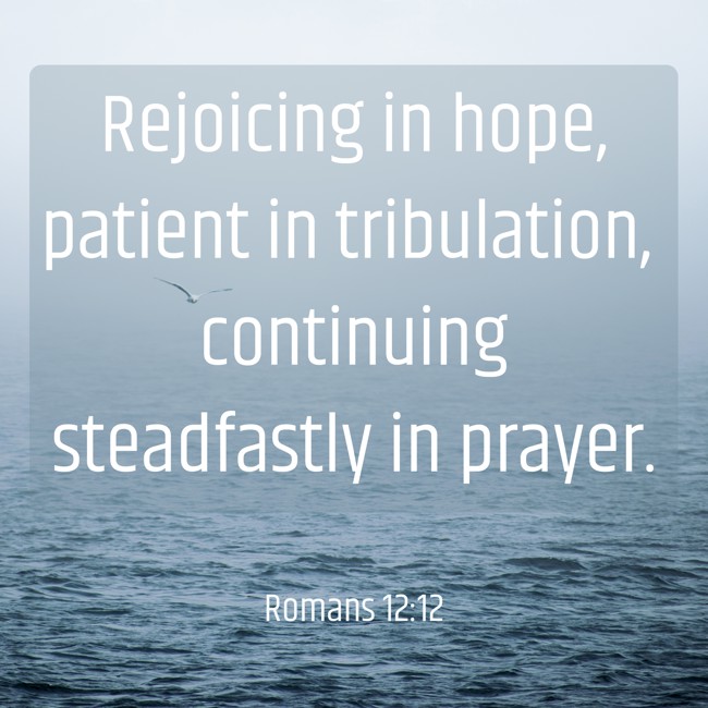 Rejoicing in hope, patient in tribulation, continuing steadfastly in prayer. - Romans 12:12