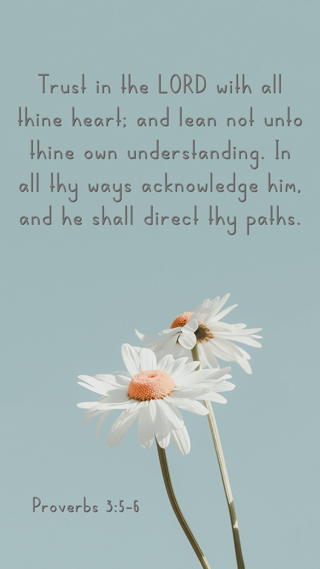 Trust in the LORD with all thine heart; and lean not unto thine own understanding. In all thy ways acknowledge him, and he shall direct thy paths. - Proverbs 3:5-6