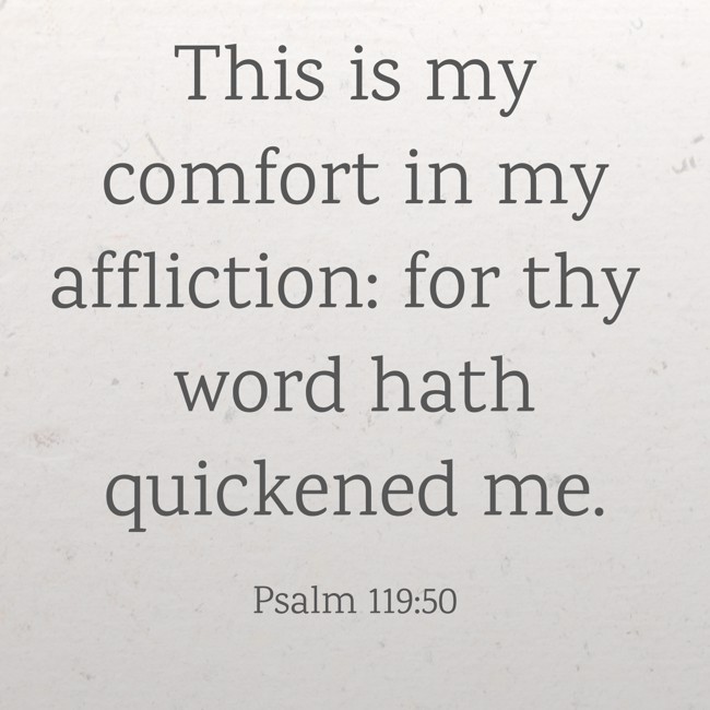 This is my comfort in my affliction: for thy word hath quickened me. - Psalm 119:50