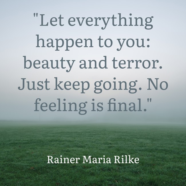 Let everything happen to you: beauty and terror. Just keep going. No feeling is final. - Rainer Maria Rilke
