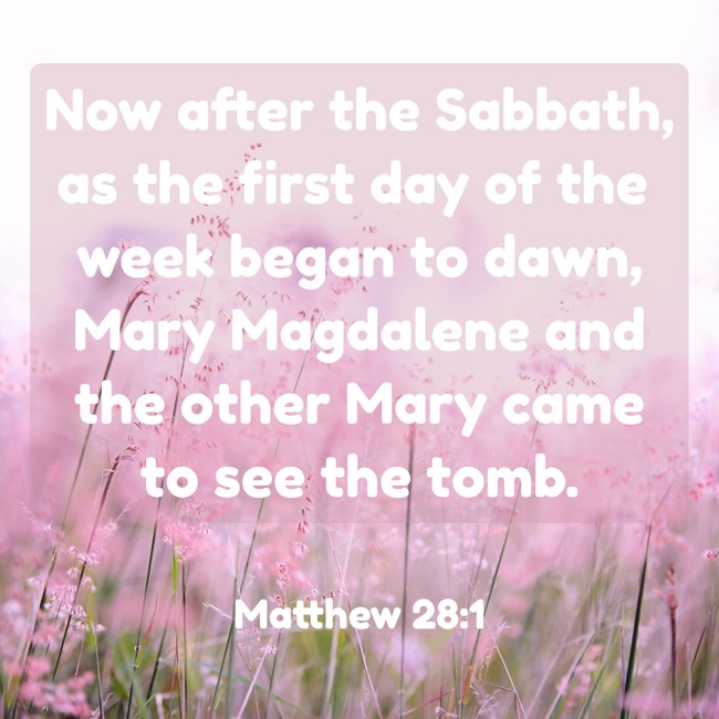 Now after the Sabbath, as the first day of the week began to dawn, Mary Magdalene and the other Mary came to see the tomb. - Matthew 28:1