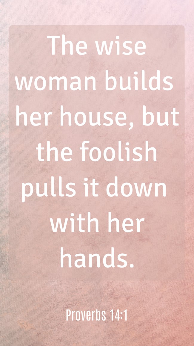 The wise woman builds her house, but the foolish pulls it down with her hands. - Proverbs 14:1