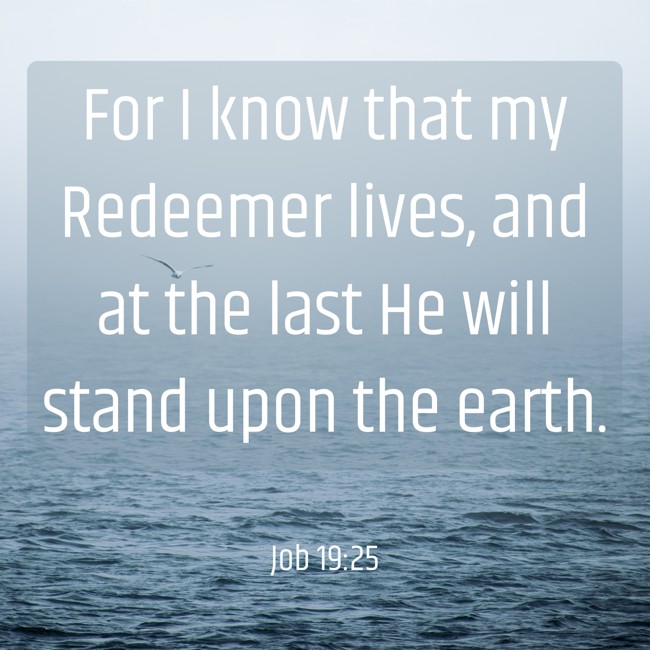 For I know that my Redeemer lives, and at the last He will stand upon the earth. - Job 19:25