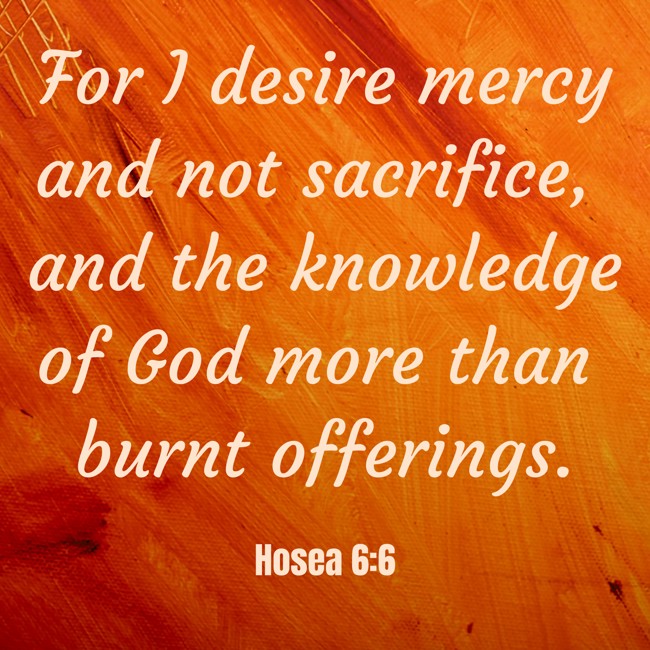 For I desire mercy and not sacrifice, and the knowledge of God more than burnt offerings. - Hosea 6:6