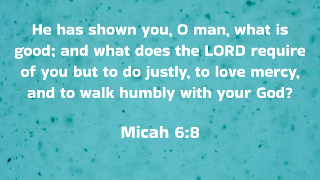 He has shown you, O man, what is good; and what does the LORD require of you but to do justly, to love mercy, and to walk humbly with your God? - Micah 6:8
