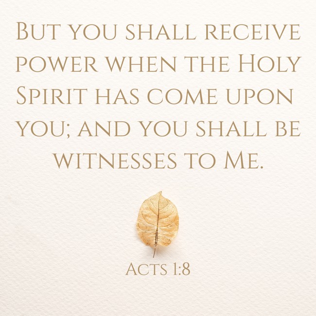 But you shall receive power when the Holy Spirit has come upon you; and you shall be witnesses to Me. - Acts 1:8