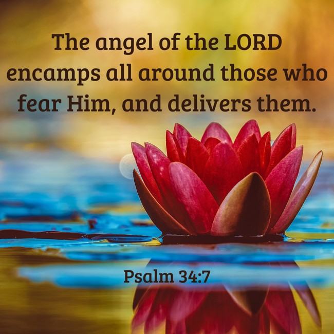 The angel of the LORD encamps all around those who fear Him, and delivers them. - Psalm 34:7