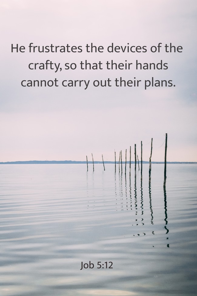 He frustrates the devices of the crafty, so that their hands cannot carry out their plans. - Job 5:12