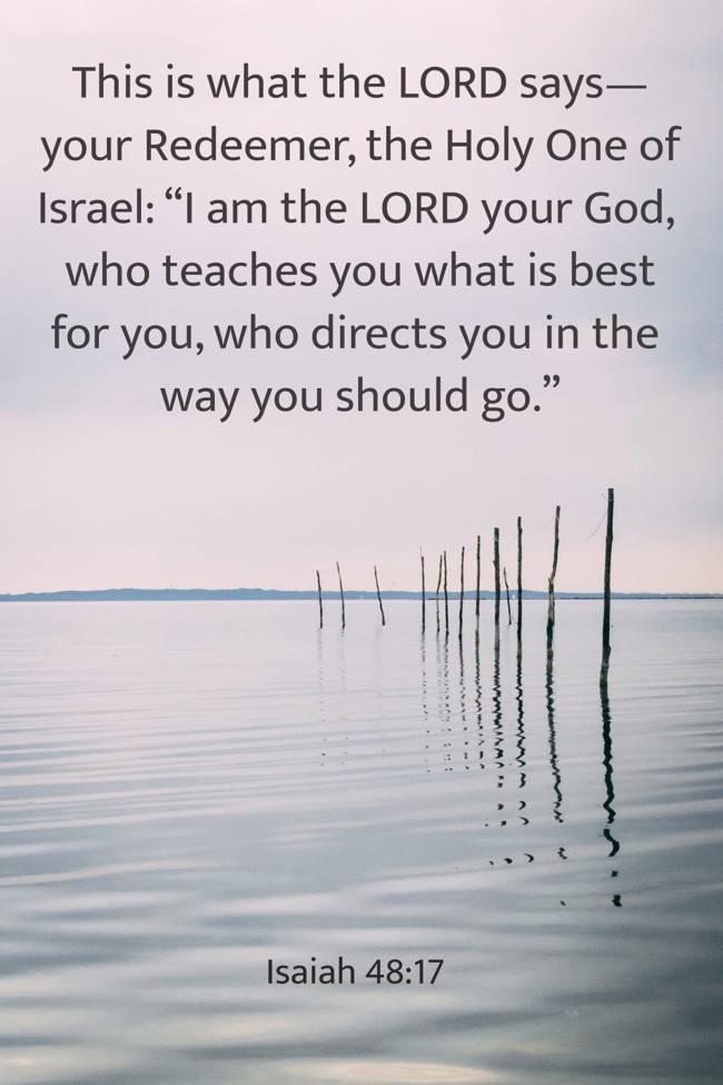 This is what the LORD says— your Redeemer, the Holy One of Israel: “I am the LORD your God, who teaches you what is best for you, who directs you in the way you should go.” - Isaiah 48:17