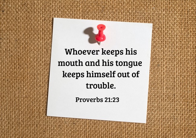 Whoever keeps his mouth and his tongue keeps himself out of trouble. - Proverbs 21:23