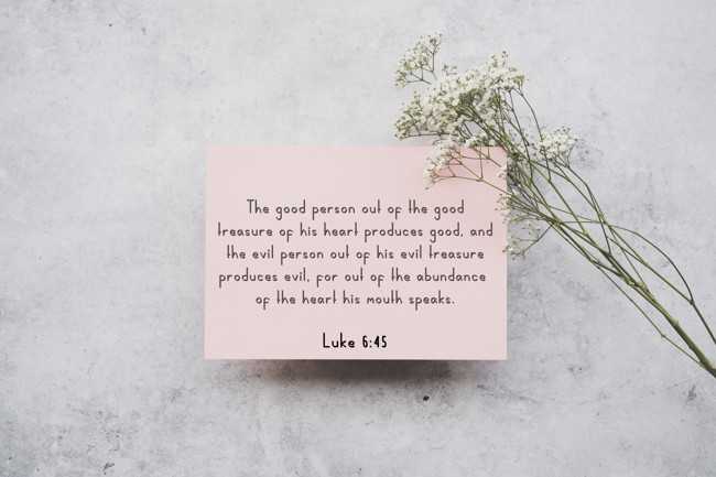 The good person out of the good treasure of his heart produces good, and the evil person out of his evil treasure produces evil, for out of the abundance of the heart his mouth speaks. - Luke 6:45