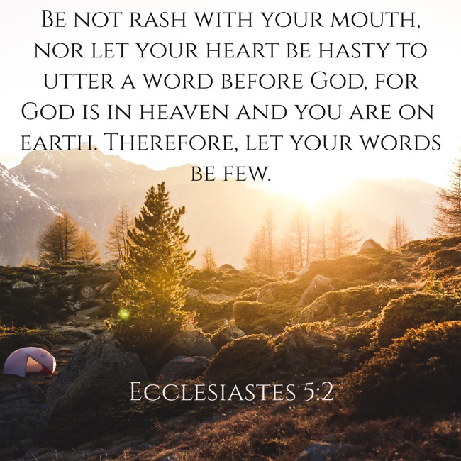 Be not rash with your mouth, nor let your heart be hasty to utter a word before God, for God is in heaven and you are on earth. Therefore, let your words be few. - Ecclesiastes 5:2