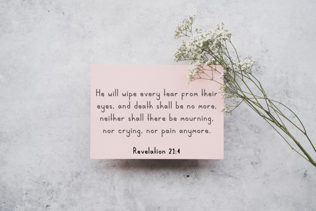 He will wipe every tear from their eyes, and death shall be no more, neither shall there be mourning, nor crying, nor pain anymore. - Revelation 21:4