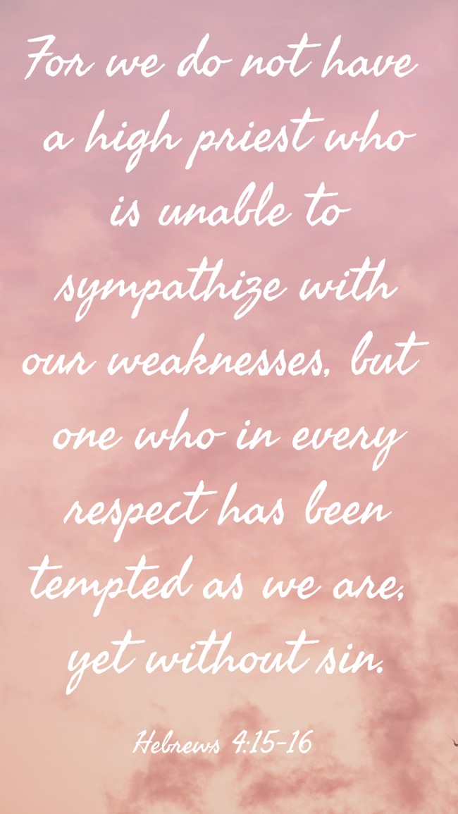 For we do not have a high priest who is unable to sympathize with our weaknesses, but one who in every respect has been tempted as we are, yet without sin. - Hebrews 4:15-16