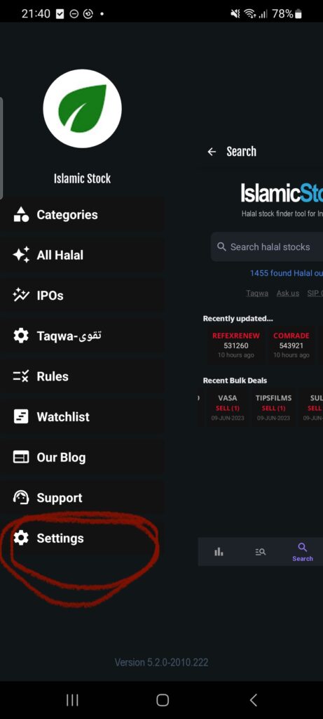 How to delete account from Application IslamicStock blog