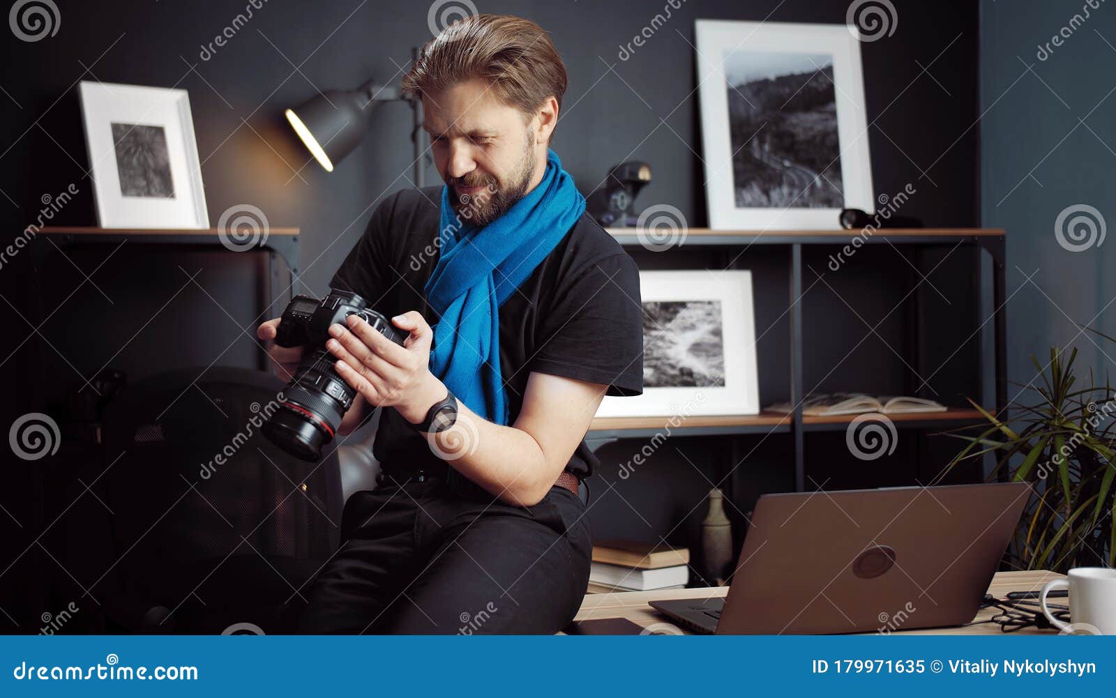 Photographer Reviewing Pics in DSLR Stock Image Image of selecting 