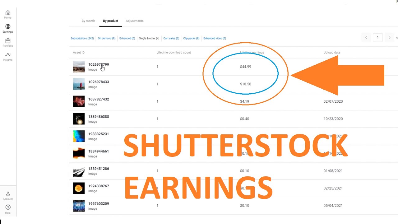 My Shutterstock Earnings from selling videos and images comparison 