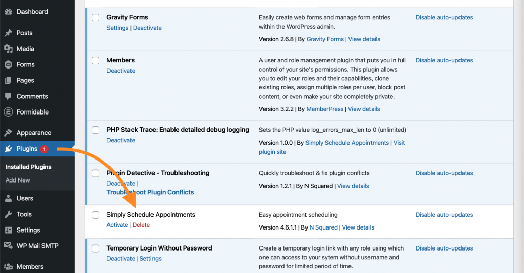 Uninstalling the Plugin Simply Schedule Appointments