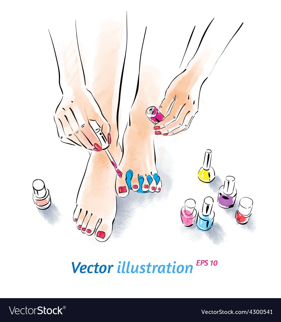 Home pedicure Vector illustration with watercolor texture Download a 