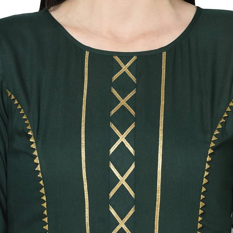 Womens Bottle Green Rayon Anarkali Kurta Aniyah Neckline designs 