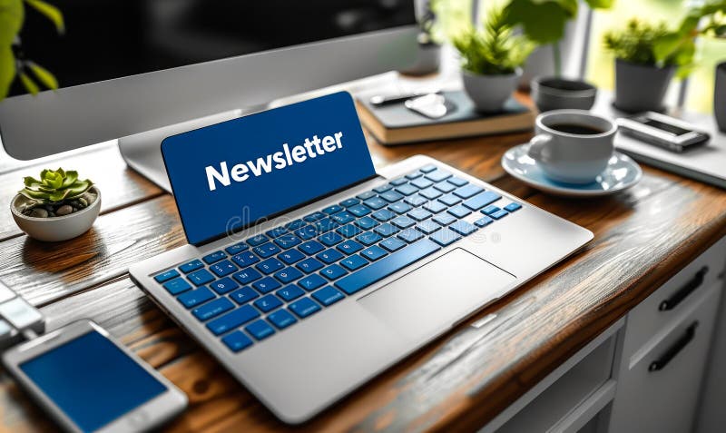 Distinctive Blue Newsletter Key on a White Keyboard Highlighting 