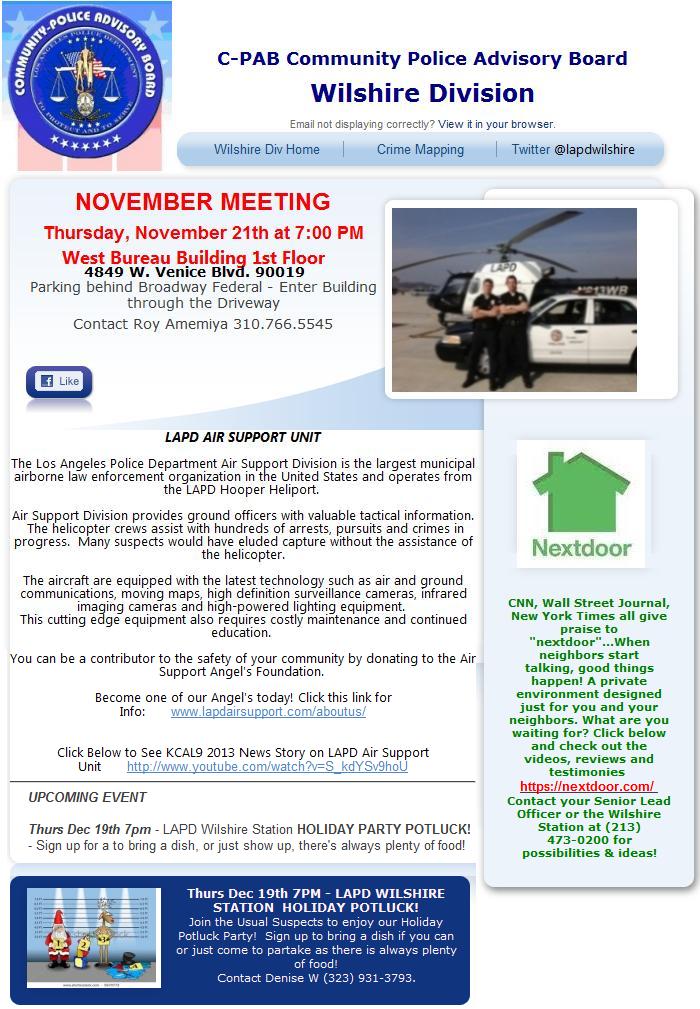 CPAB MEETING THIS THURSDAY 112113 7PM830PM AT 4849 W VENICE BLVD 