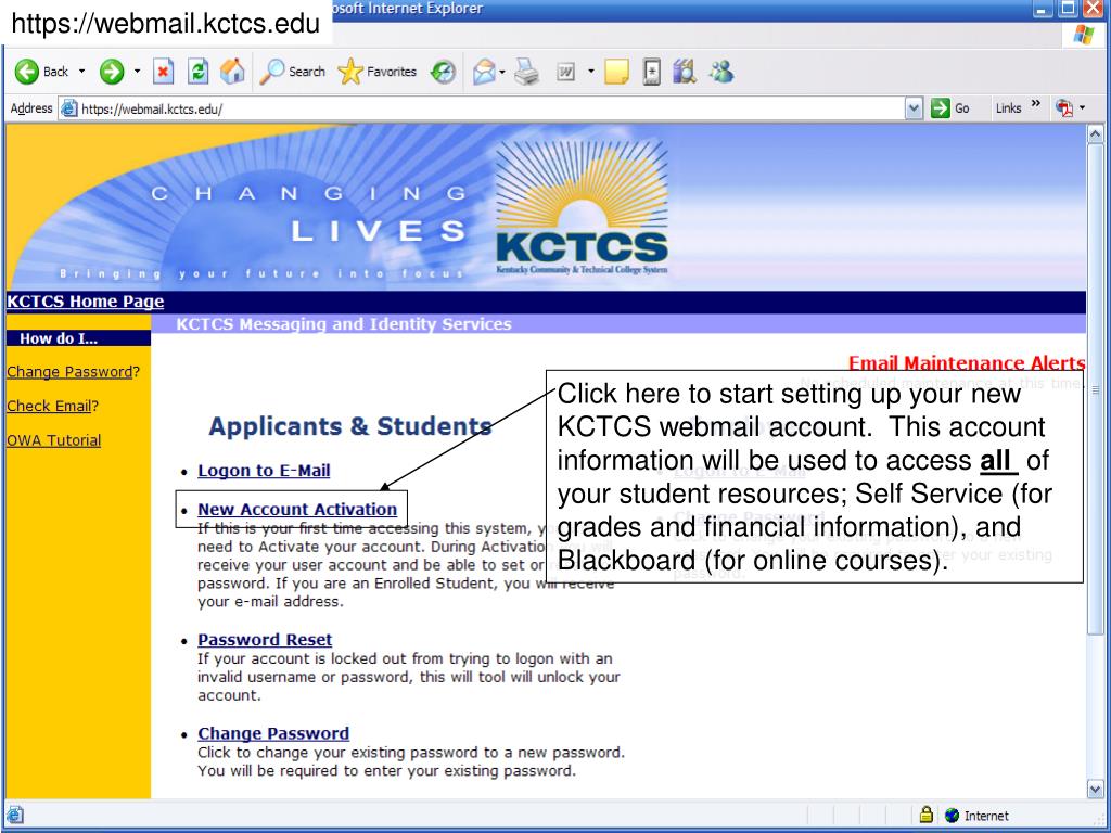 PPT Creating and Accessing Your KCTCS EMail and Student SelfService 