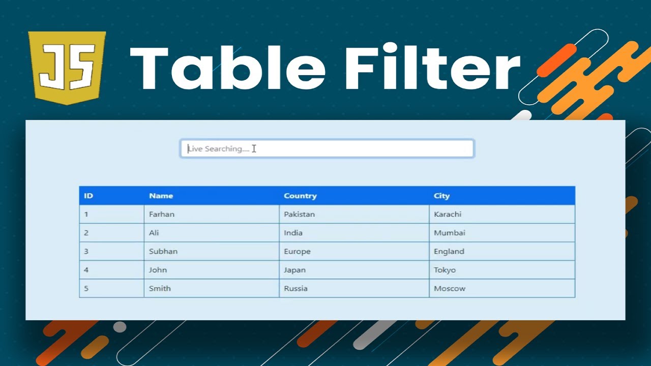 SearchFilter Table Data with Javascript 2022 Create a Search Bar 