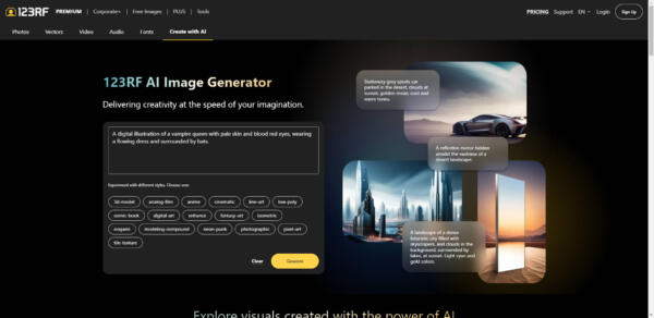 123RF AI Image Generator Dtails prix alternatives Futur IA