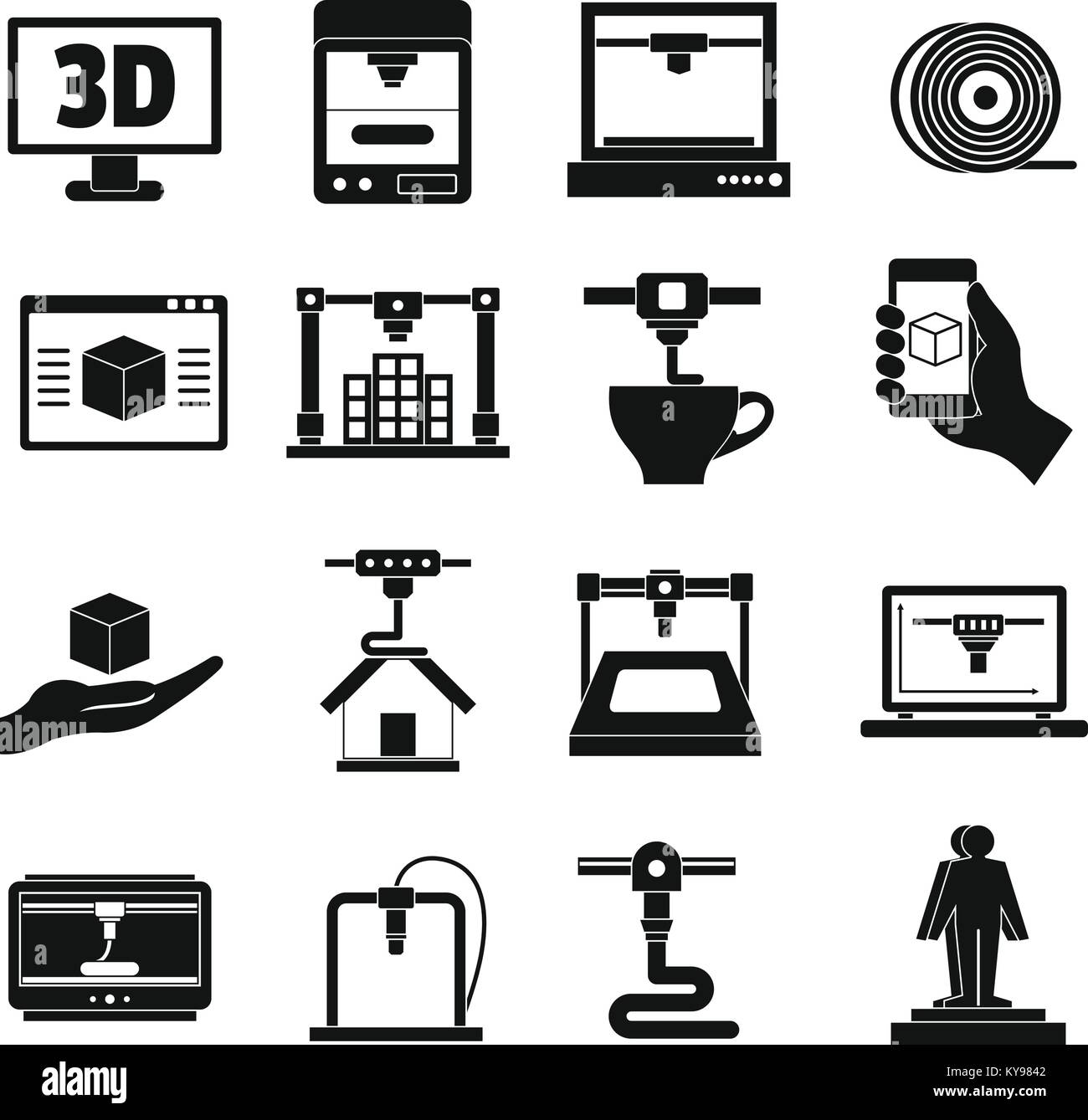 3D Printing icons set Simple illustration of 16 3d Printing vector 