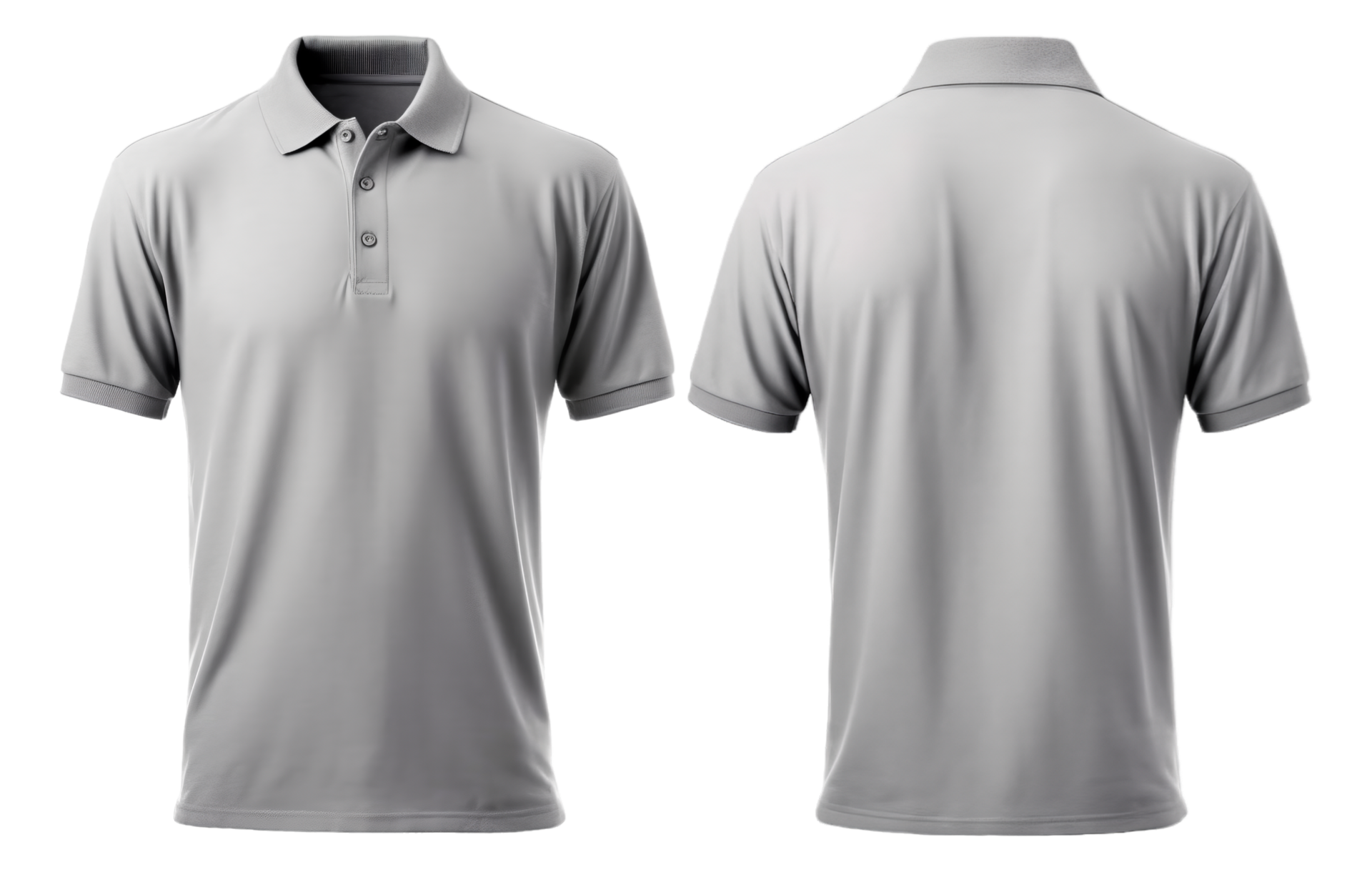 plain gray polo tshirt mockup design front and back views isolated 