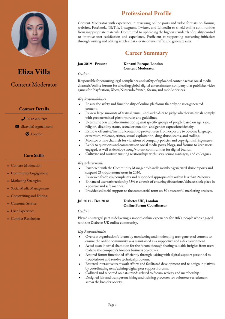 Content Moderator CV example guide Land top jobs