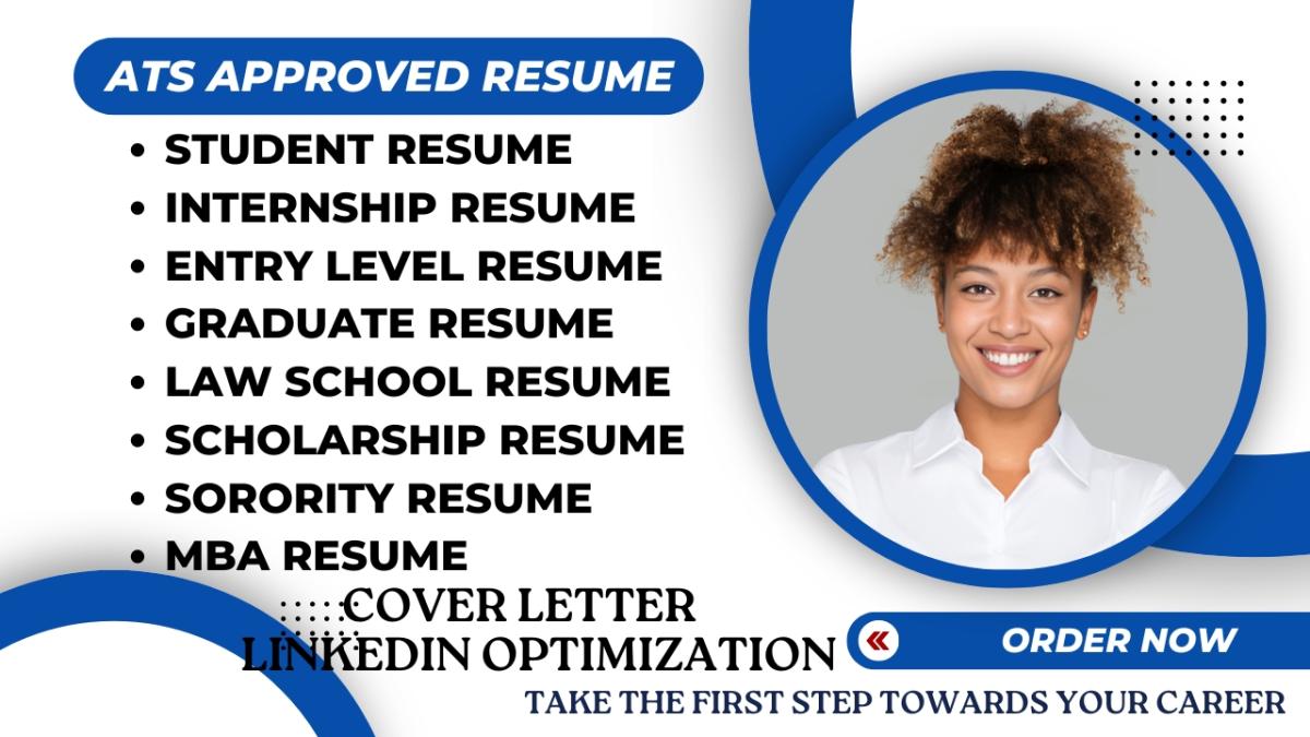 I will write internship, entry level, student resume, graduate resume and cover letter