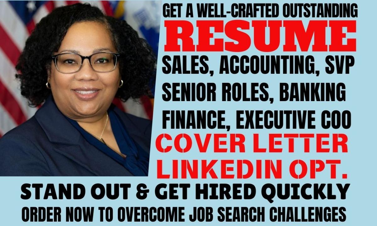 I offer tailored resume writing for leadership roles like Sales Executive, Director, Senior Executives, SVP, CEO, VP, and CTO.