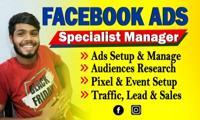 I will be meta ads manager, run facebook meta ads campaign, meta ads analysis for ROI