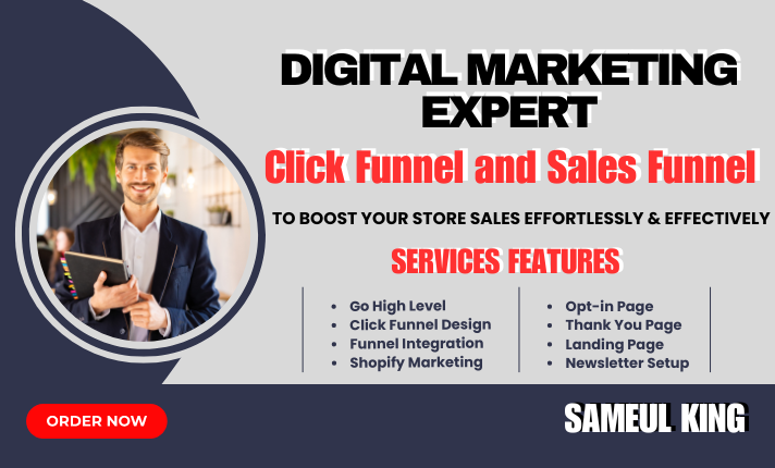 I will be your gohighlevel expert,build clickfunnels sales funnel for shopify marketing