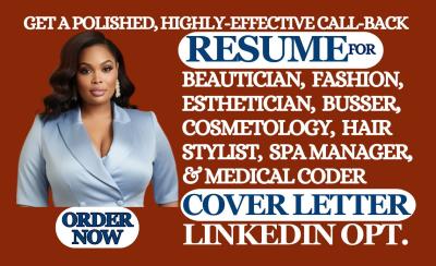 I will write ATS resume for Beautician, Esthetician, Cosmetology Hairstylist, and Busser