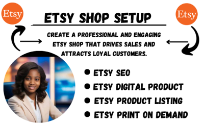 I will set up etsy shop, etsy shop setup etsy SEO with etsy digital product design