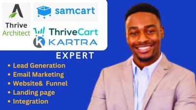 I will setup thrivecart samcart katra simvoly thrive architect landing page