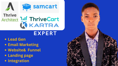 I will setup thrivecart samcart katra simvoly thrive architect landing page