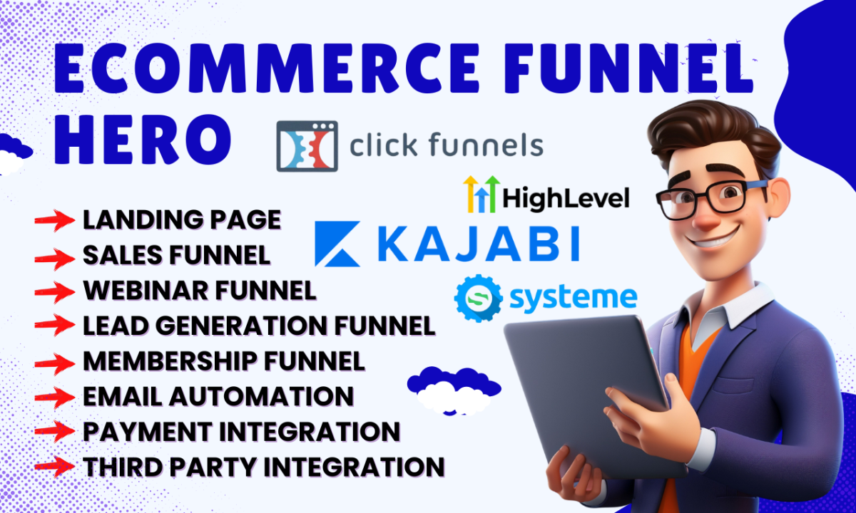 I will build Clickfunnels sales funnel, GoHighLevel landing page, Systeme.io, Kajabi, Sales Page
