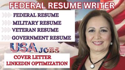 I will write federal resume military, government, veteran KSA response and USAJOBS