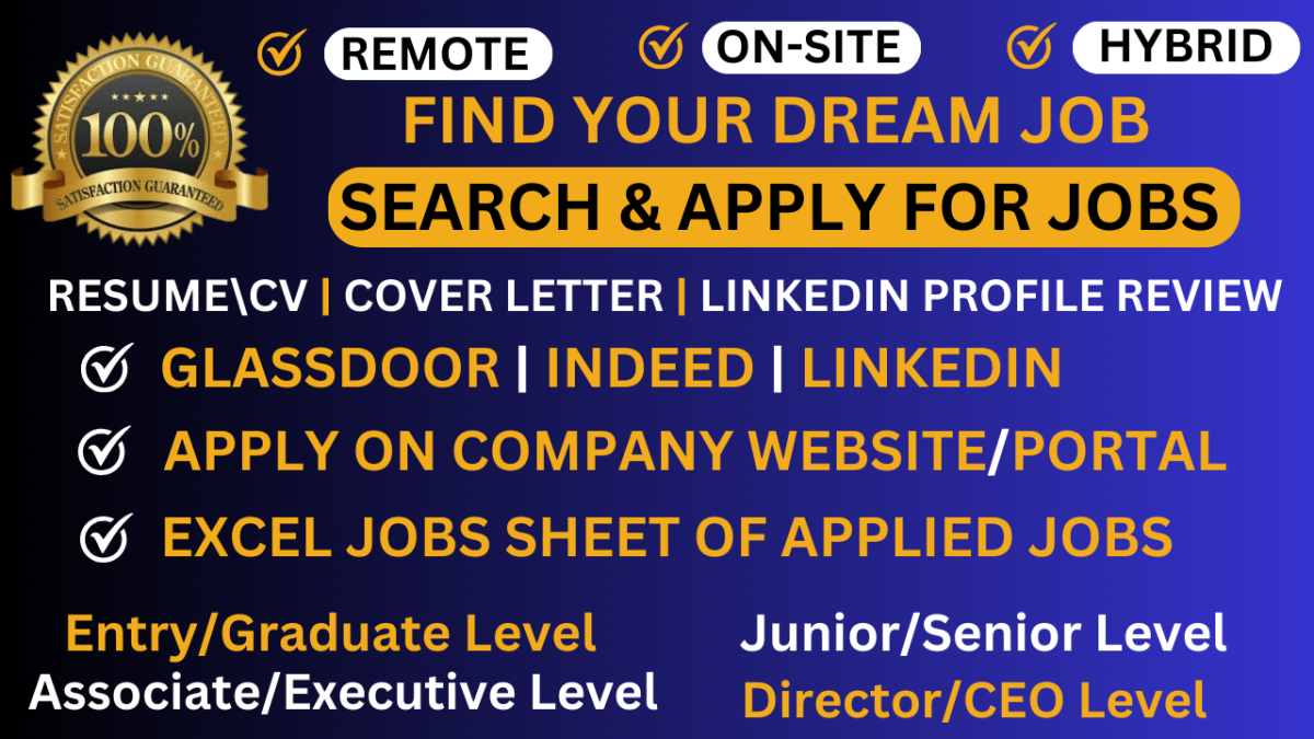 I will do online job search, apply remote job applications, job hunting, and reverse recruiter