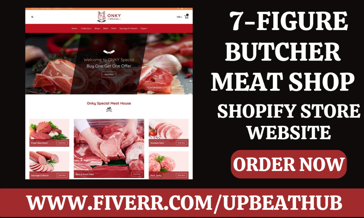 Design Best Shopify Butcher Store Seafood Marine Restaurant Meat Shop Website