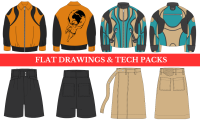 I will create professional fashion technical drawing and tech pack