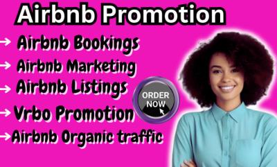 I will Airbnb promotion, Airbnb marketing, Airbnb listing, VRBO bookings, solo ads
