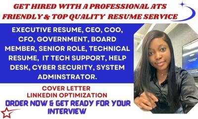 I will write and refine Executive Resume, Tech Resume, cover letter ATS resume