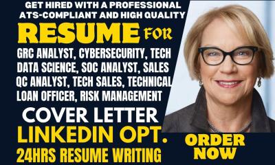 I will write tech sales, IT GRC analyst, cybersecurity, tech compliance, auditor resume