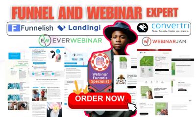 I will setup expert Funnelish, Convertri, Landingi, WebinarJam, EverWebinar, Clickfunnel 2.0